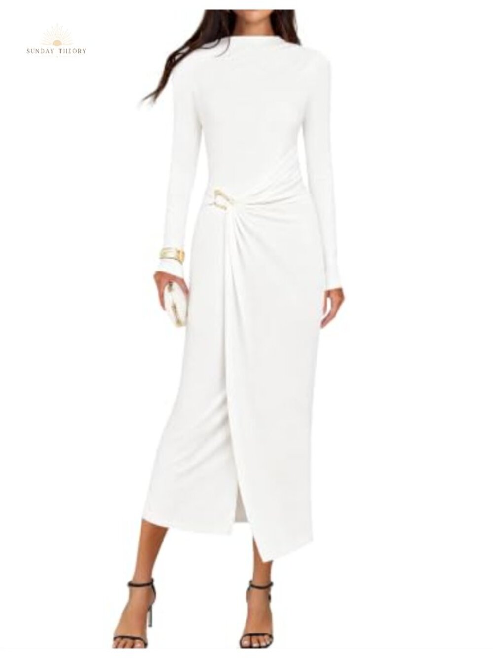 Womens Fall Long Sleeve Mock Neck Bodycon Midi Dress Wedding Guest
